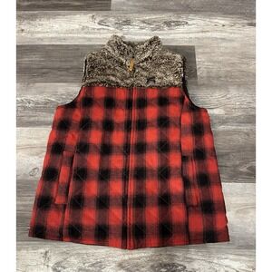 Simply Southern Buffalo Plaid Fur Vest Large